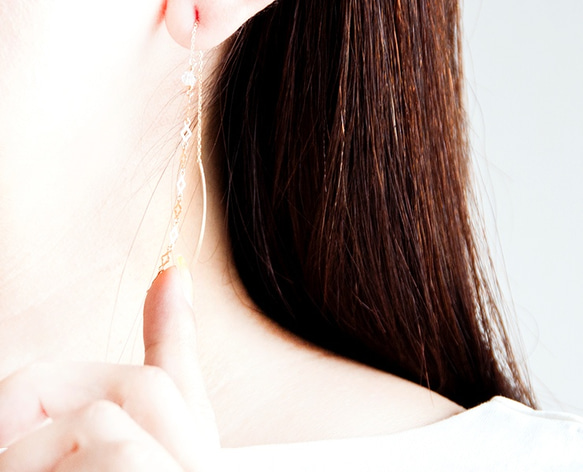 K10 Herkima 鑽石/鑽石鏈美國螺紋曲線耳環 第5張的照片