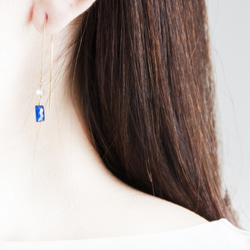 14Kgf藍晶石+ Herkima鑽石美式耳環 第5張的照片
