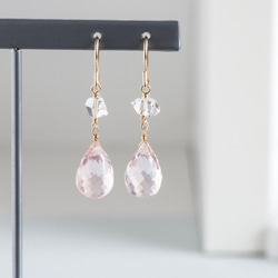高品質*櫻花玫瑰石英+ Herculima  - 鑽石鉤形耳環 第3張的照片