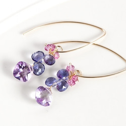 粉紅紫水晶+ Iolite侯爵夫人鉤形耳環14kgf 第1張的照片