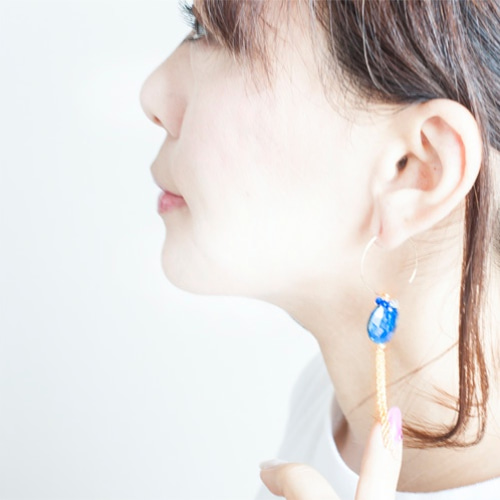 ラピスラズリ＆チェーンタッセルフープピアス14kgf ピアス（フープ 