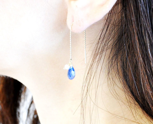 K10藍色凱亞之夜美國鍊式耳環 第4張的照片