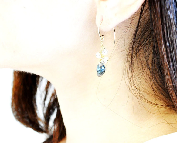 Herkimer鑽石+黑色Rutil石英耳環 第5張的照片