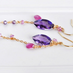 紫色秋季紫水晶+粉色藍寶石耳環 第4張的照片