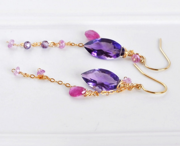 紫色秋季紫水晶+粉色藍寶石耳環 第4張的照片