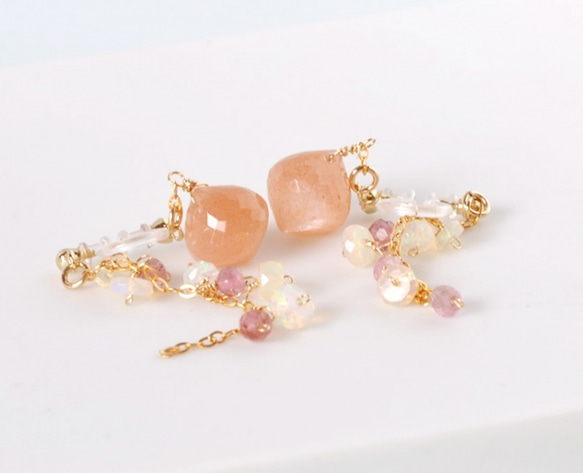 粉紅月光石/珍貴蛋白石/非洞耳環 第1張的照片