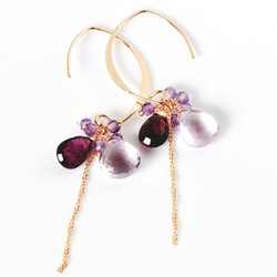 粉紅紫水晶+葡萄石榴石耳環 第1張的照片