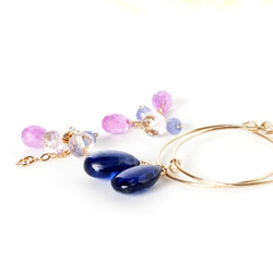 藍色藍晶石+粉色藍寶石圈形耳環 第5張的照片