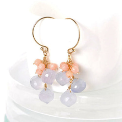 Blue Chalcedony +粉色珊瑚耳環 第1張的照片