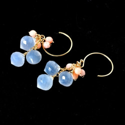 Blue Chalcedony +粉色珊瑚耳環 第2張的照片