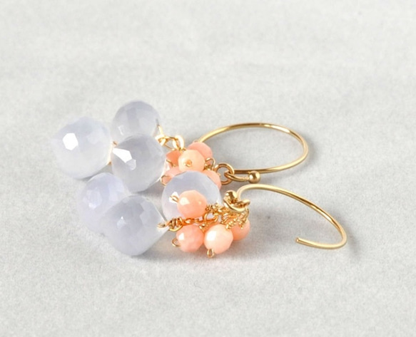 Blue Chalcedony +粉色珊瑚耳環 第4張的照片