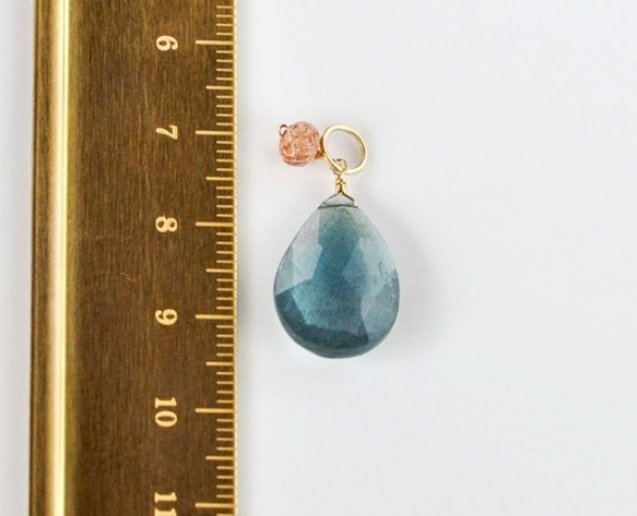 大顆粒/ K10苔蘚海藍寶石x太陽石項鍊魅力（18毫米） 第2張的照片