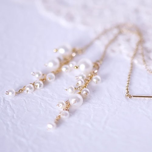 再販(２/10)*雪のフェアリィー Pearl Fairy☆パール2WAYアメリカンチェーンピアス14KGF