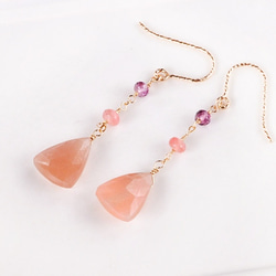 Love Jewelry·橙色月亮石x尖晶石印花玫瑰耳環 第1張的照片