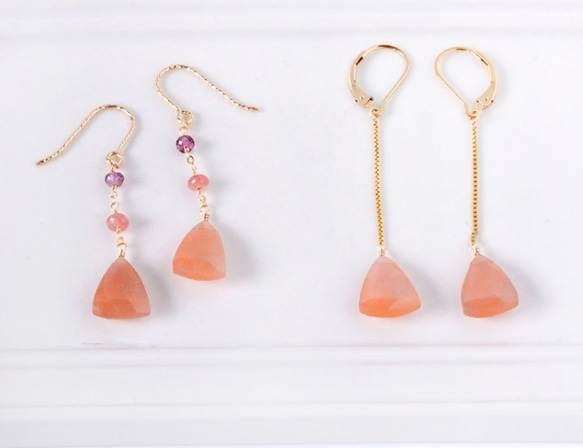 Love Jewelry·橙色月亮石x尖晶石印花玫瑰耳環 第5張的照片