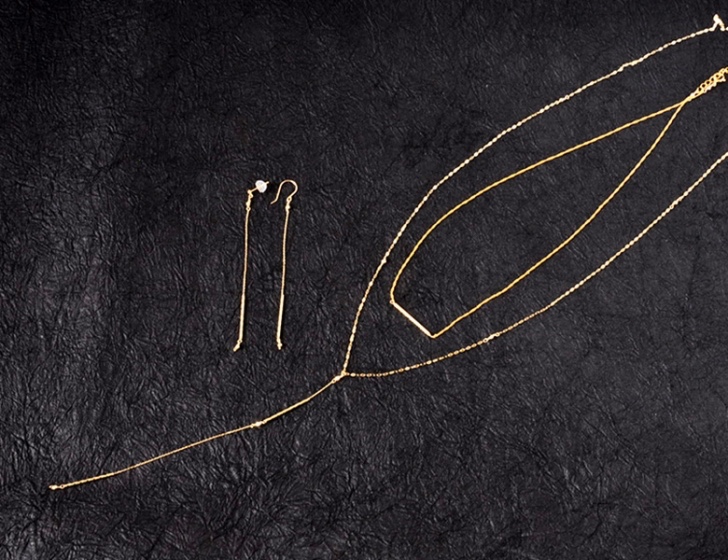 K10ラインバーピアス・ネックレス重ね付け3点セット