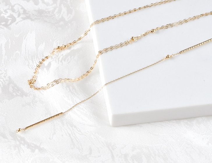 14kgfラインバーピアス・ネックレス重ね付け3点セット