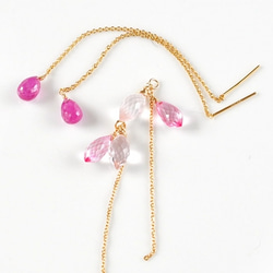 粉紅色藍寶石2WAY吊飾美式耳環 第5張的照片
