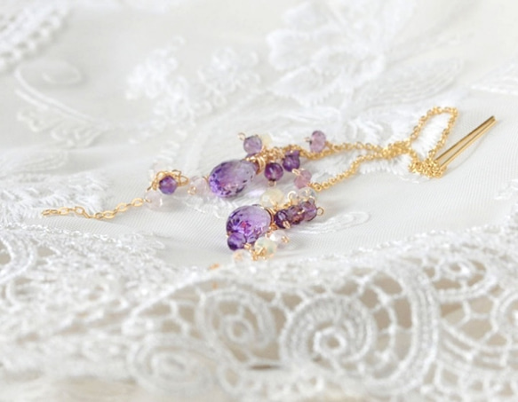 紫水晶吊墜x珍貴蛋白石美國耳環 第4張的照片