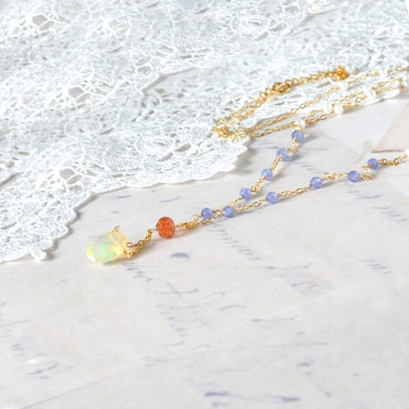 Nyaa 珍貴蛋白石 x 俄勒岡日光石坦桑石珍珠長項鍊的購物車 第5張的照片