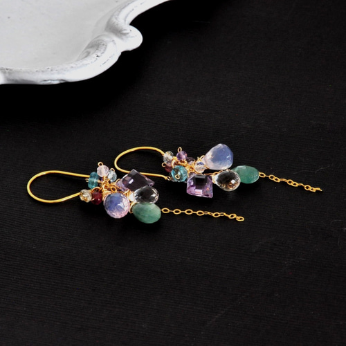 スコロライトXピンクアメジスト紫陽花ピアス ピアス（フック・チェーン