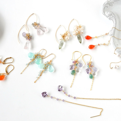 スコロライトXピンクアメジスト紫陽花ピアス ピアス（フック・チェーン