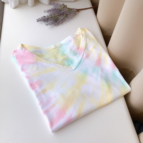 タイダイ染めTシャツ Vネック パステルカラー 手染め Tシャツ