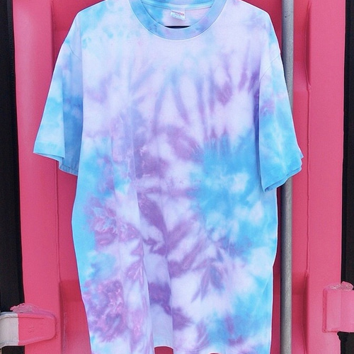 ジューシーカラー☆タイダイ染めTシャツ XL 綿100% 氷染め 水色×紫 T 