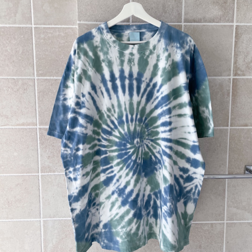 タイダイ染め Tシャツ 紺×緑 綿100% タイダイ柄 手染め ビッグ