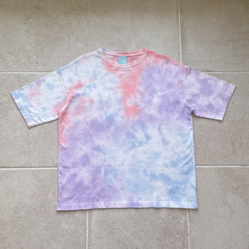 ピンク×水色×パープル タイダイ染め ビッグシルエットTシャツ M ピンク×水色×パープル タイダイ染め ビッグシルエットTシャツ M