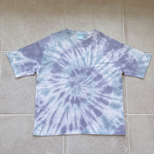 くすみ水色×パープル タイダイ染め ビッグシルエットTシャツ M