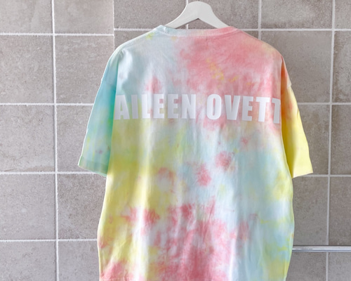 ピンク×水色×イエロー タイダイ染め ビッグシルエットTシャツ M