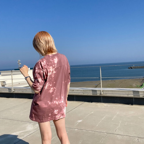 タイダイ柄 Tシャツ L,XLサイズ ワインレッド メルロー ブリーチ加工