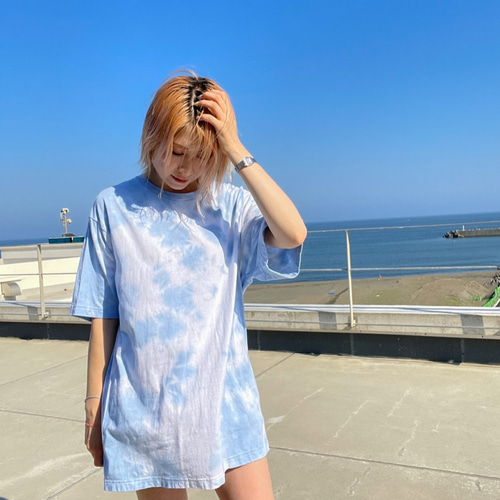 タイダイ柄 Tシャツ S〜XXL ブルー 綿100% 一点物 手染め