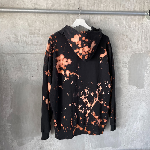 ブラック タイダイ柄 パーカー XLサイズ ブリーチ加工 ユニセックス 手