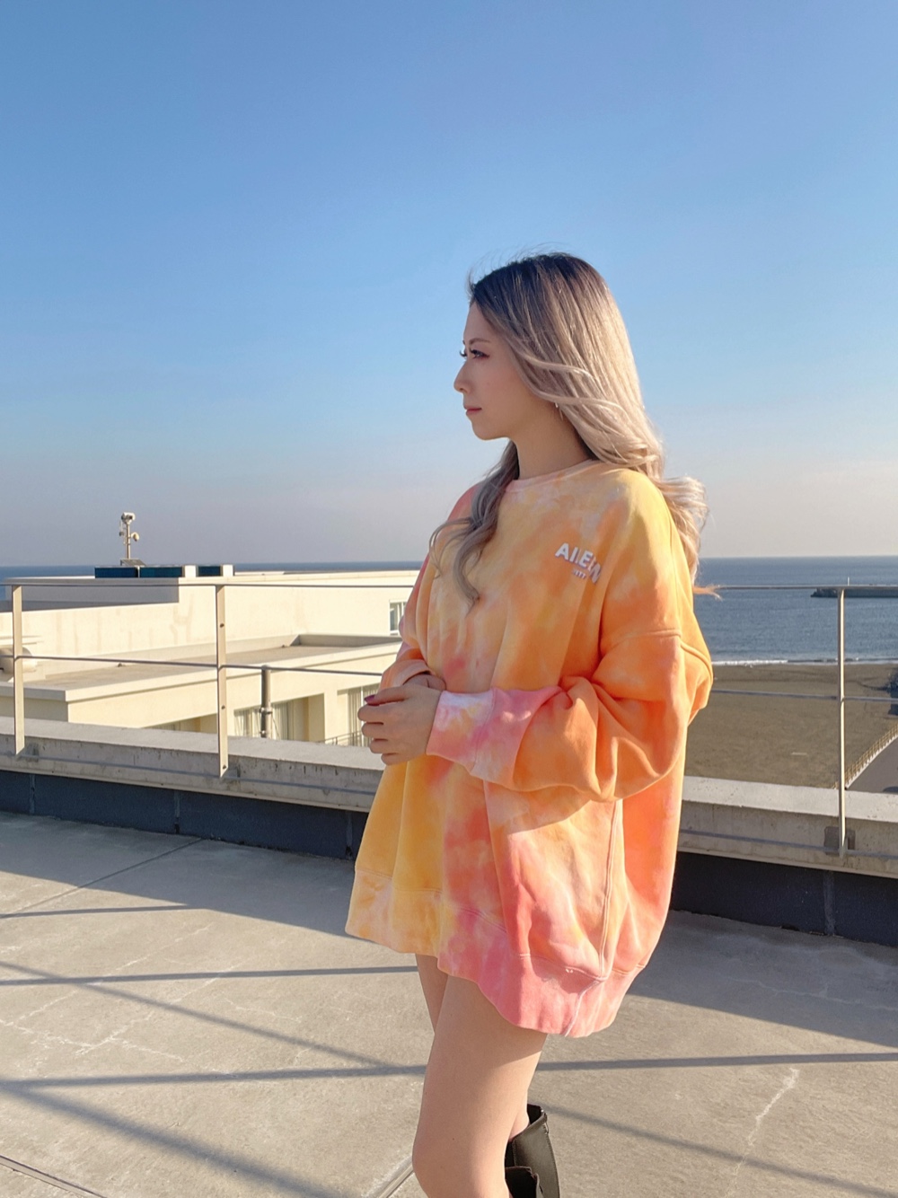 "Sunset Orange "タイダイ染め裏起毛トレーナー　ビッグシルエット　ユニセックス　XL  １０オンス　長袖