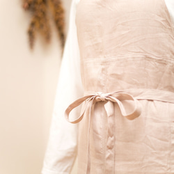 日本製国産リネン100% ピンクベージュ フルエプロン ロング 巻きスカート 2wayタイプ 1枚目の画像