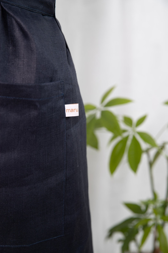日本製国産リネン100% ピンクベージュ フルエプロン ロング 巻きスカート 2wayタイプ 10枚目の画像