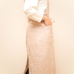 日本製国産リネン100% ピンクベージュ フルエプロン ロング 巻きスカート 2wayタイプ 3枚目の画像