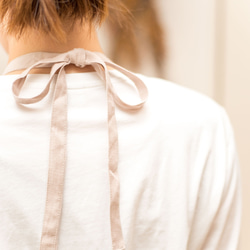 日本製国産リネン100% ピンクベージュ フルエプロン ロング 巻きスカート 2wayタイプ 4枚目の画像