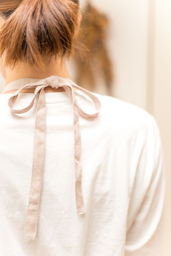 日本製国産リネン100% ピンクベージュ フルエプロン ロング 巻きスカート 2wayタイプ 4枚目の画像