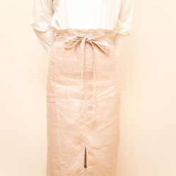 日本製国産リネン100% ピンクベージュ フルエプロン ロング 巻きスカート 2wayタイプ 5枚目の画像