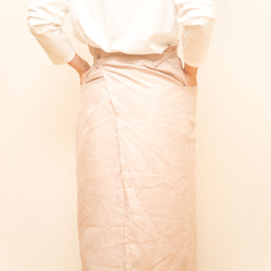 日本製国産リネン100% ピンクベージュ フルエプロン ロング 巻きスカート 2wayタイプ 7枚目の画像