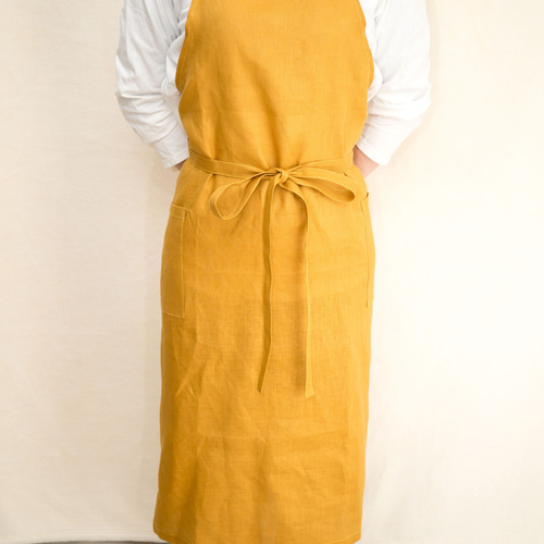 ☆リネン100%☆シンプルロングフルエプロン 巻きスカートタイプ