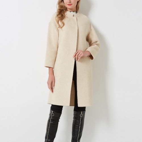 カシミヤ混素材 ダブルフェイス ノーカラーレディースコート
