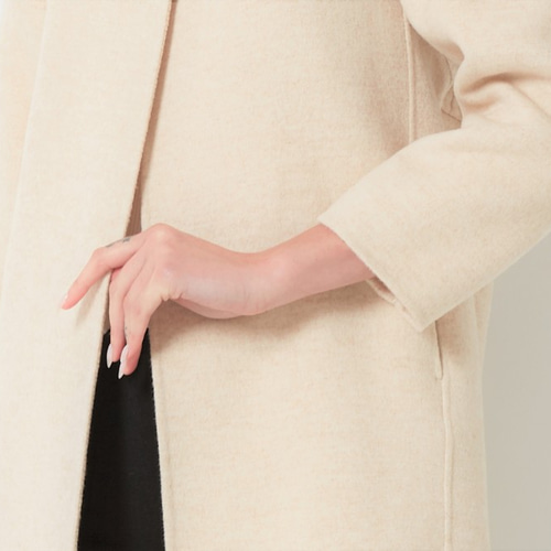 カシミヤ混素材 ダブルフェイス ノーカラーレディースコート