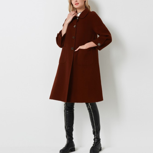 カシミヤ混素材 ダブルフェイス フェミニンなAラインレディースコート