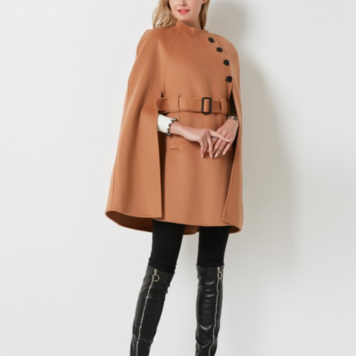 カシミヤ混素材 ダブルフェイス 優雅なフレアシルエット レディース