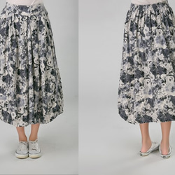綿麻生地 シックな花柄 プリントロング丈スカート　 4枚目の画像