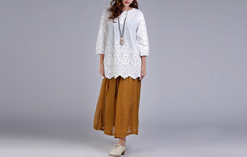 リネン シンプル風ロング丈スカート ♪Saffron♪